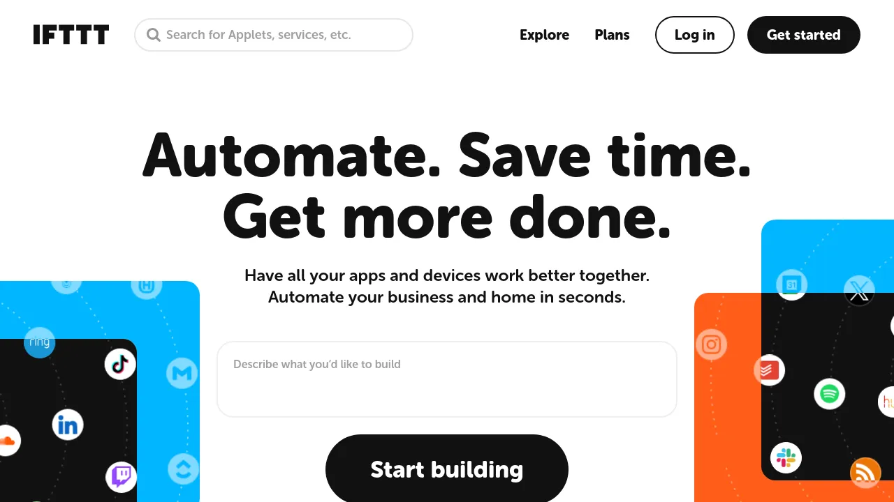 Screenshot of IFTTT website