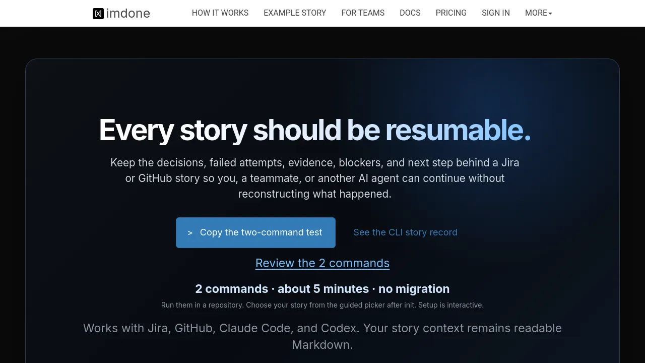 Screenshot of Imdone website