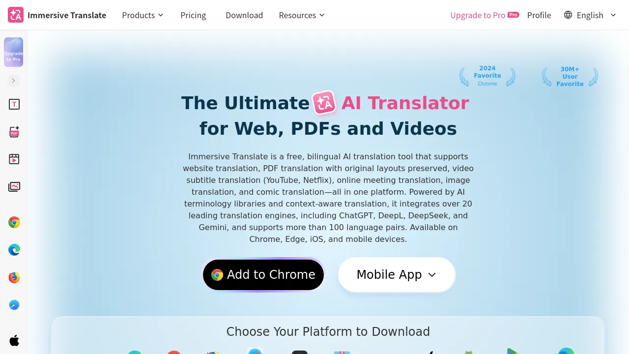 Screenshot of Immersive Translate website