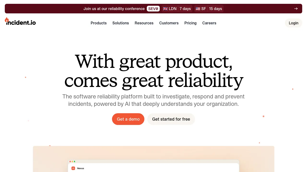 Screenshot of incident.io website