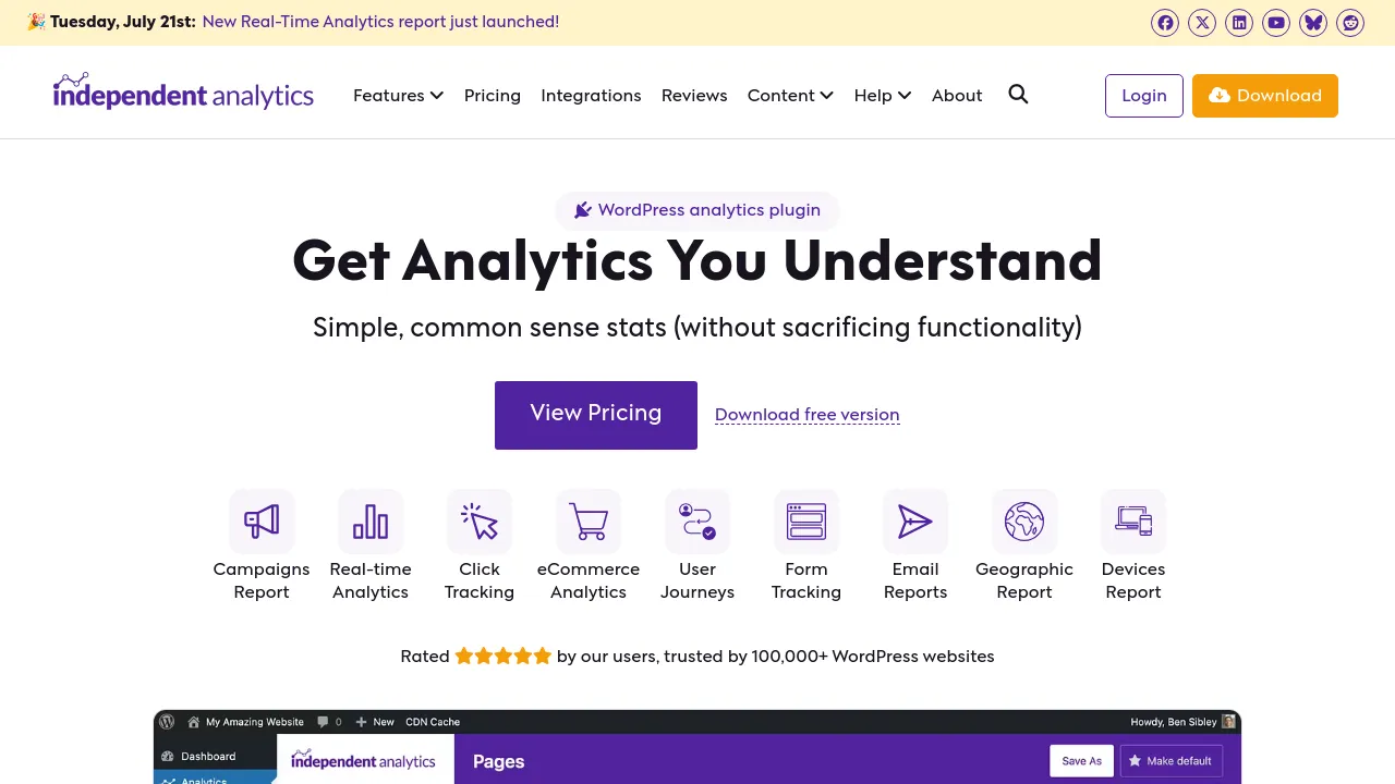 Screenshot of Independent Analytics website