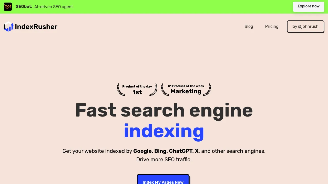 Screenshot of IndexRusher website