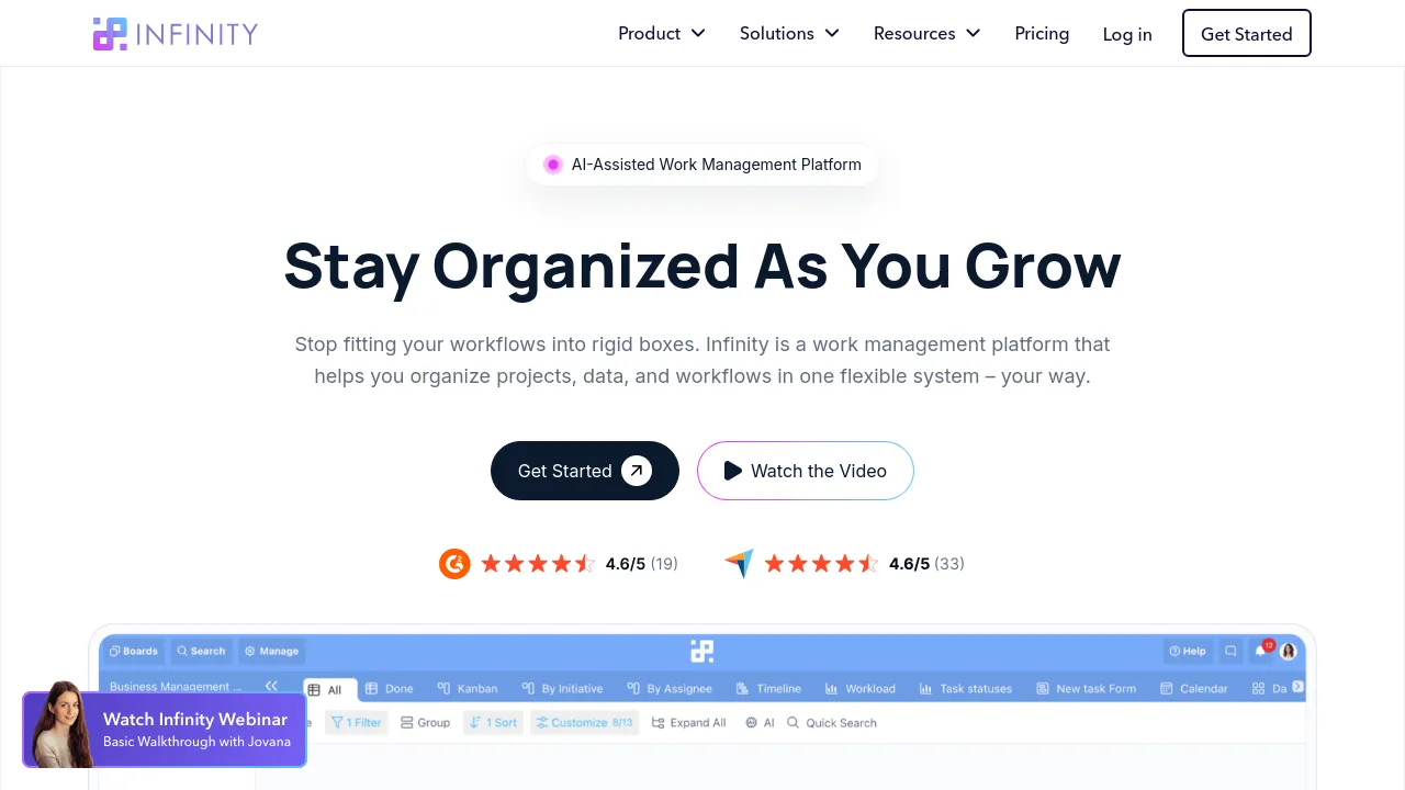 Screenshot of Infinity website