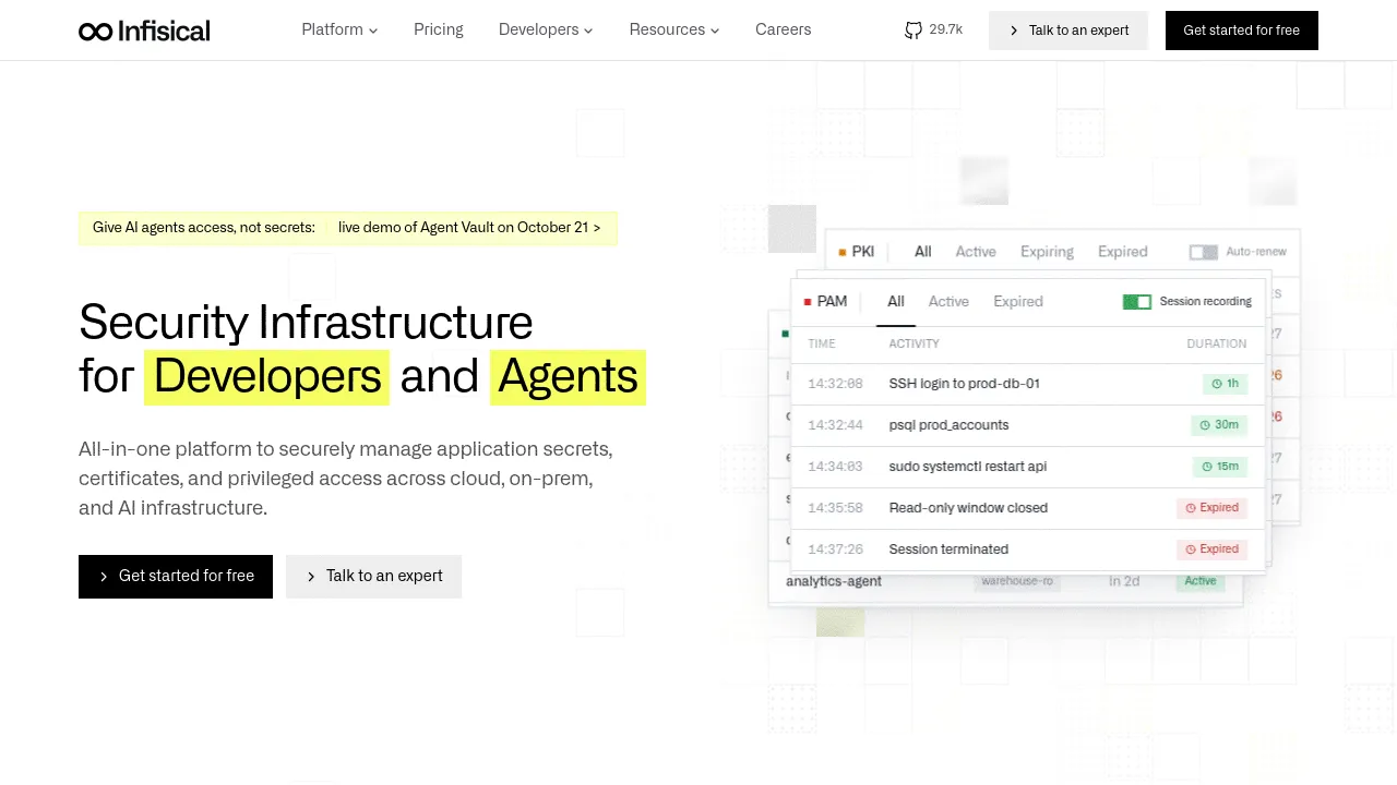 Screenshot of Infisical website