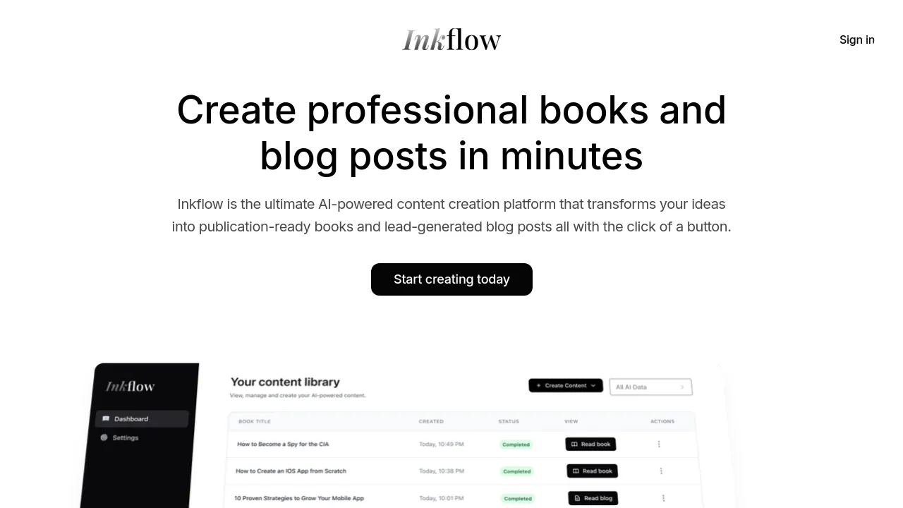 Screenshot of Inkflow website