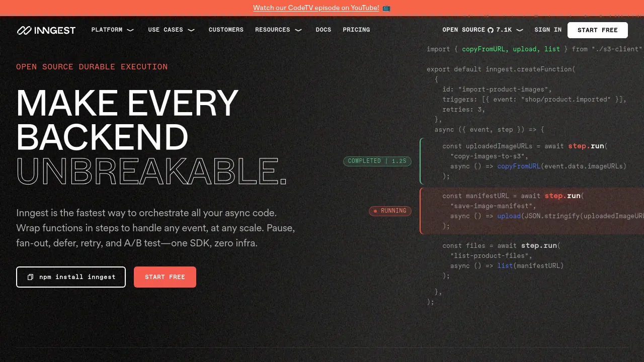 Screenshot of Inngest website