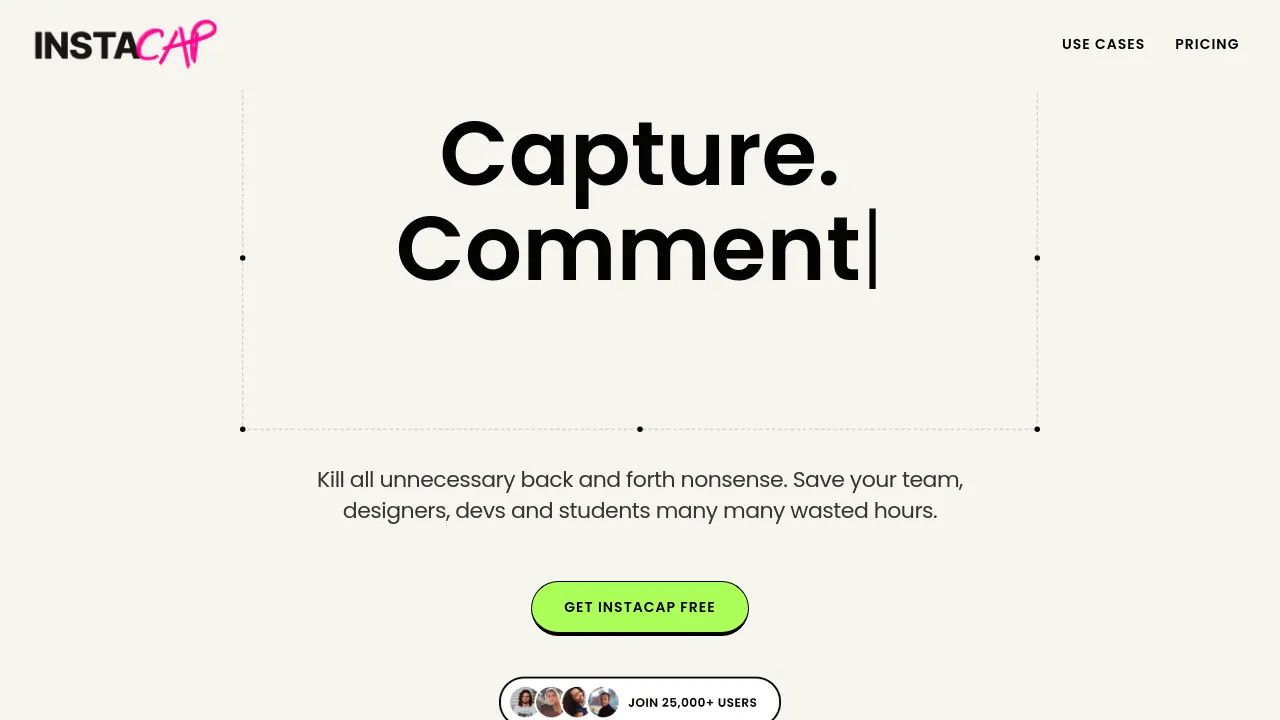 Screenshot of Instacap website