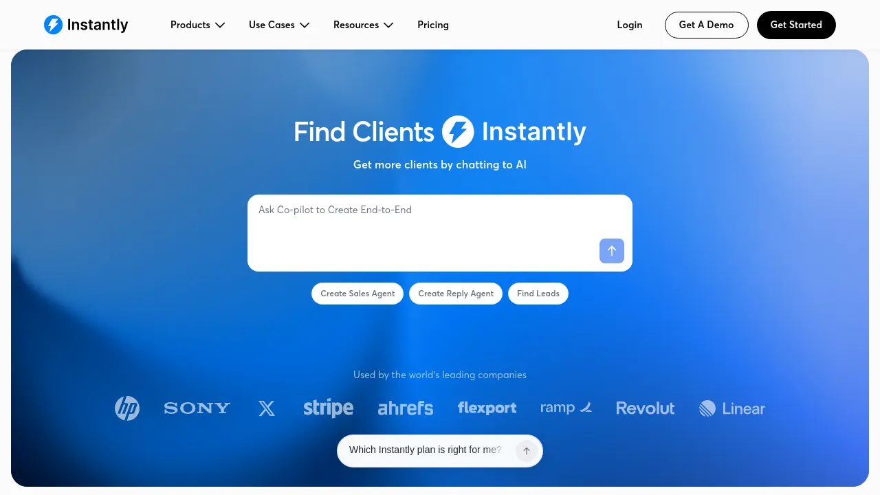 Screenshot of Instantly website