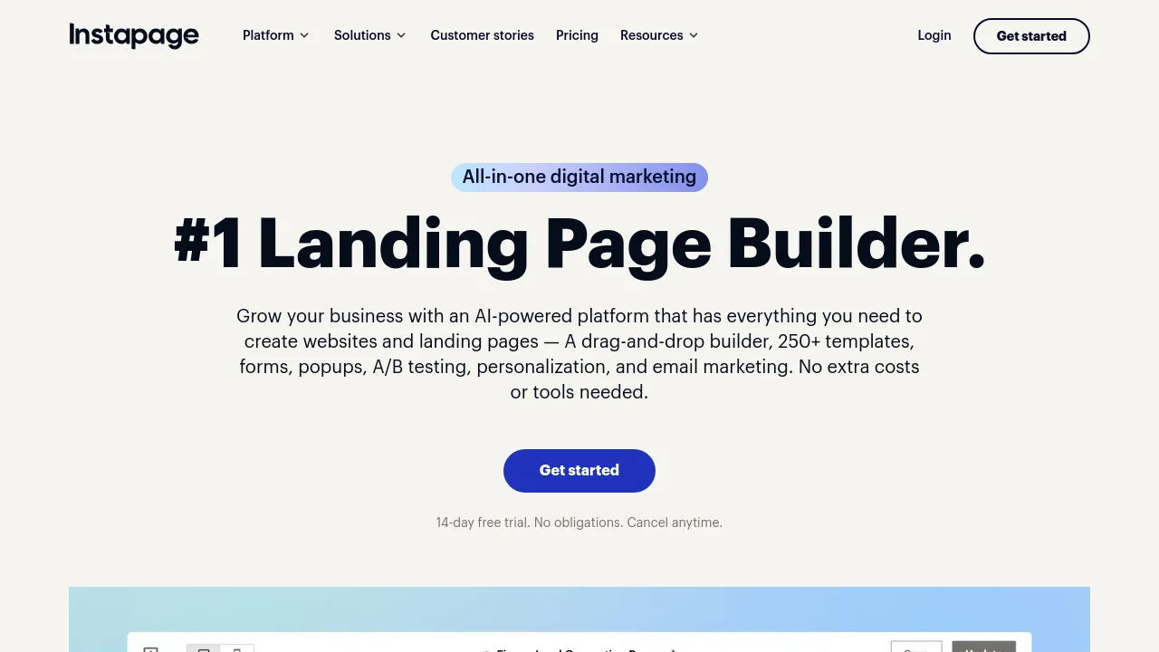 Screenshot of Instapage website