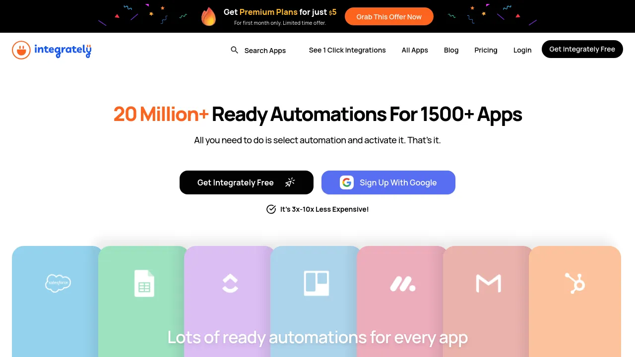 Screenshot of the Integrately website