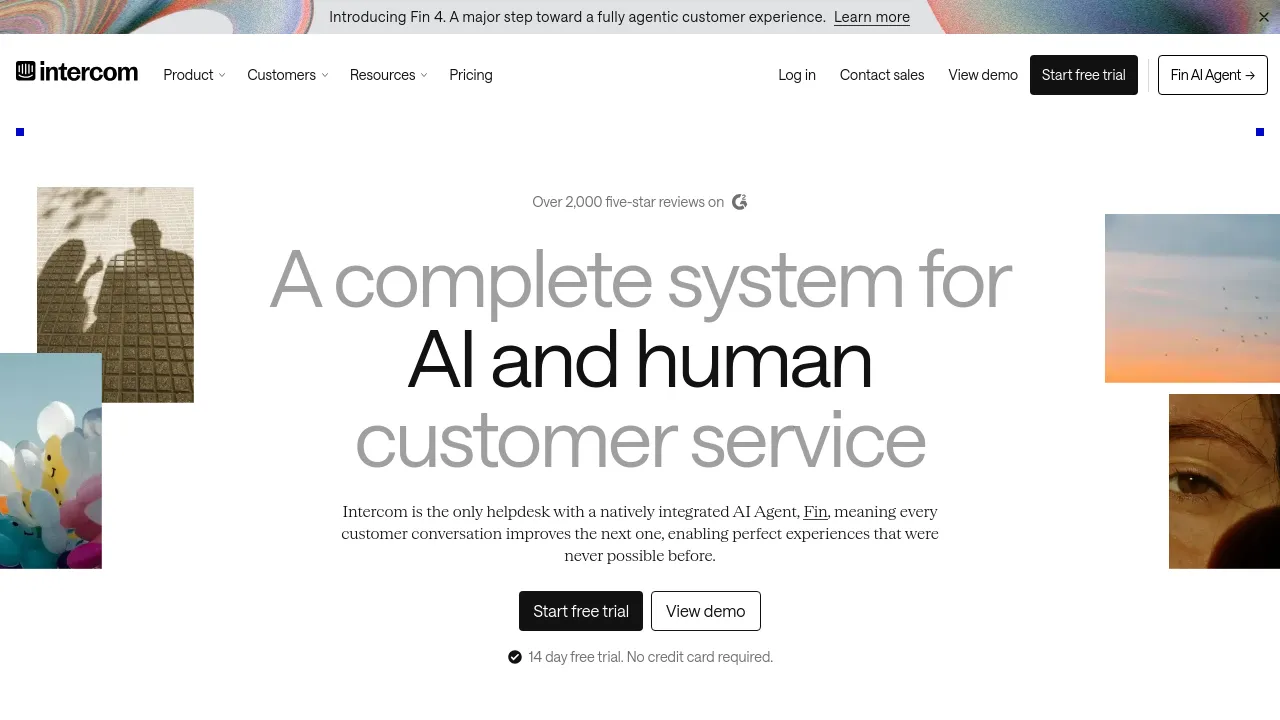 Screenshot of Intercom website