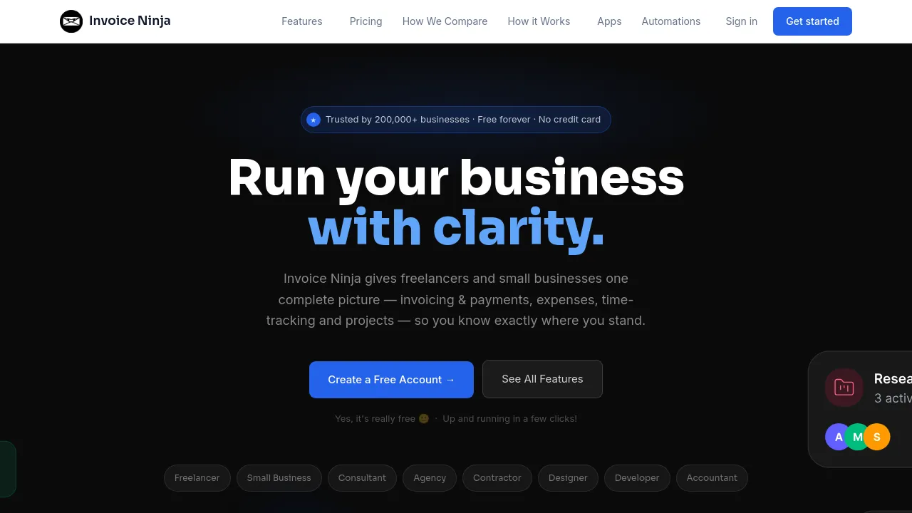Screenshot of Invoice Ninja website
