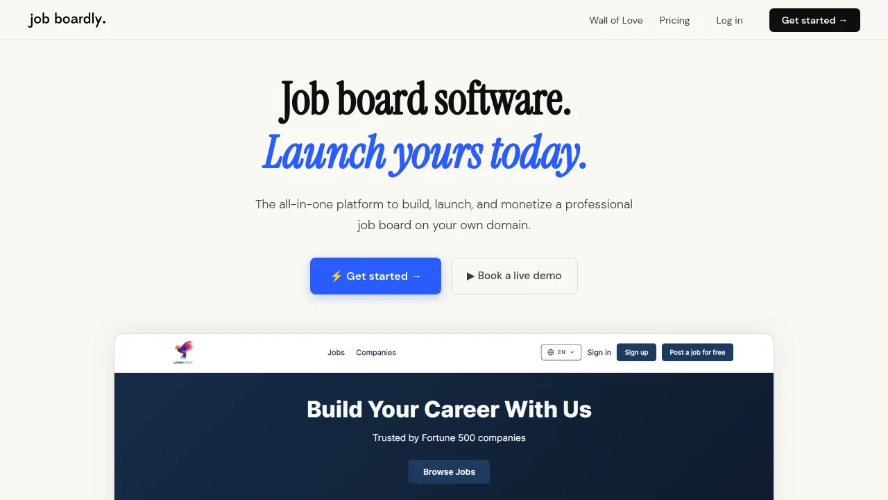 Screenshot of Job Boardly website