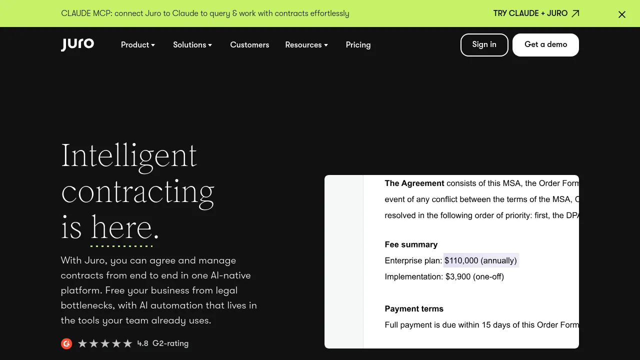 Screenshot of Juro website