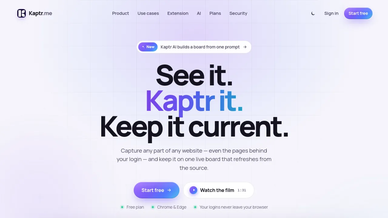 Screenshot of Kaptr.me website