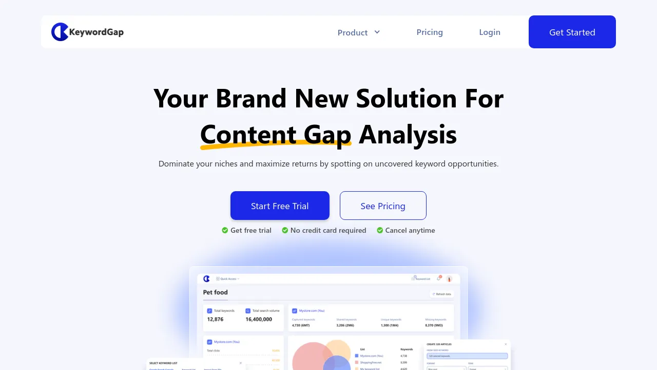 Screenshot of KeywordGap website