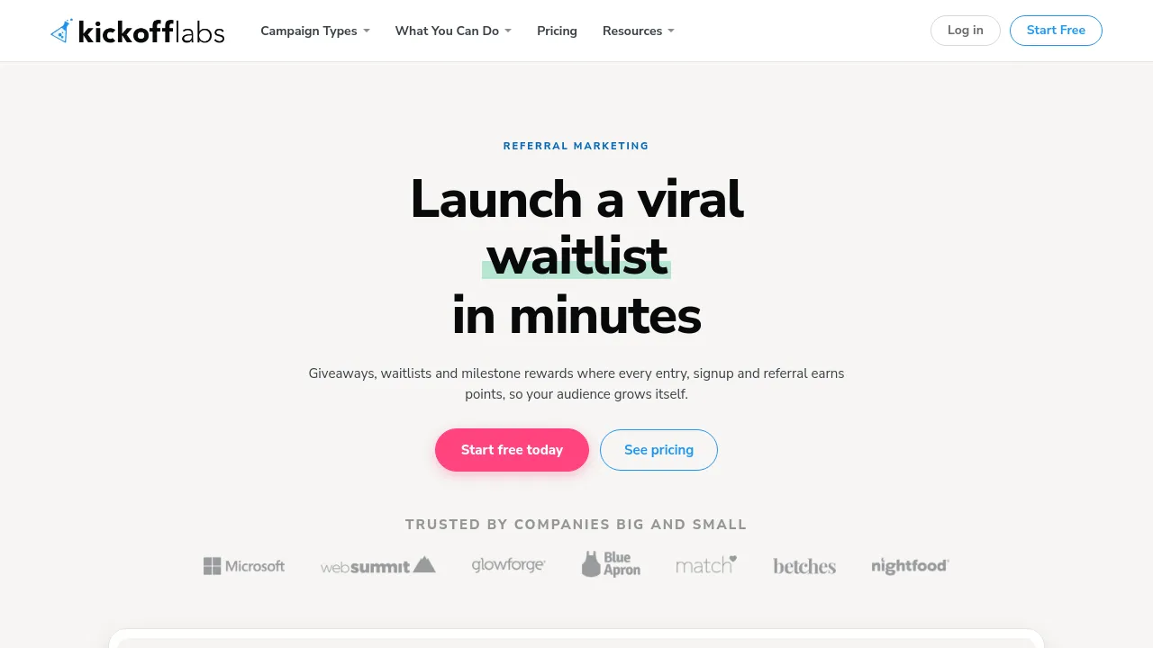 Screenshot of KickoffLabs website