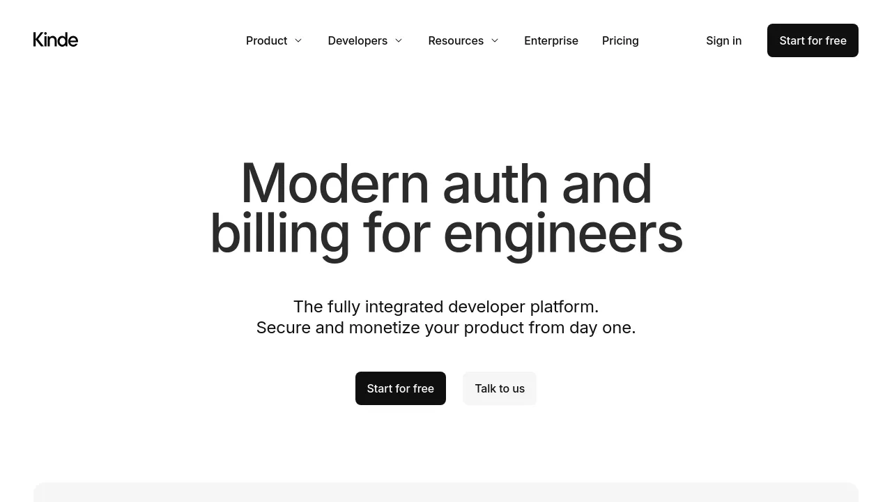 Screenshot of Kinde website