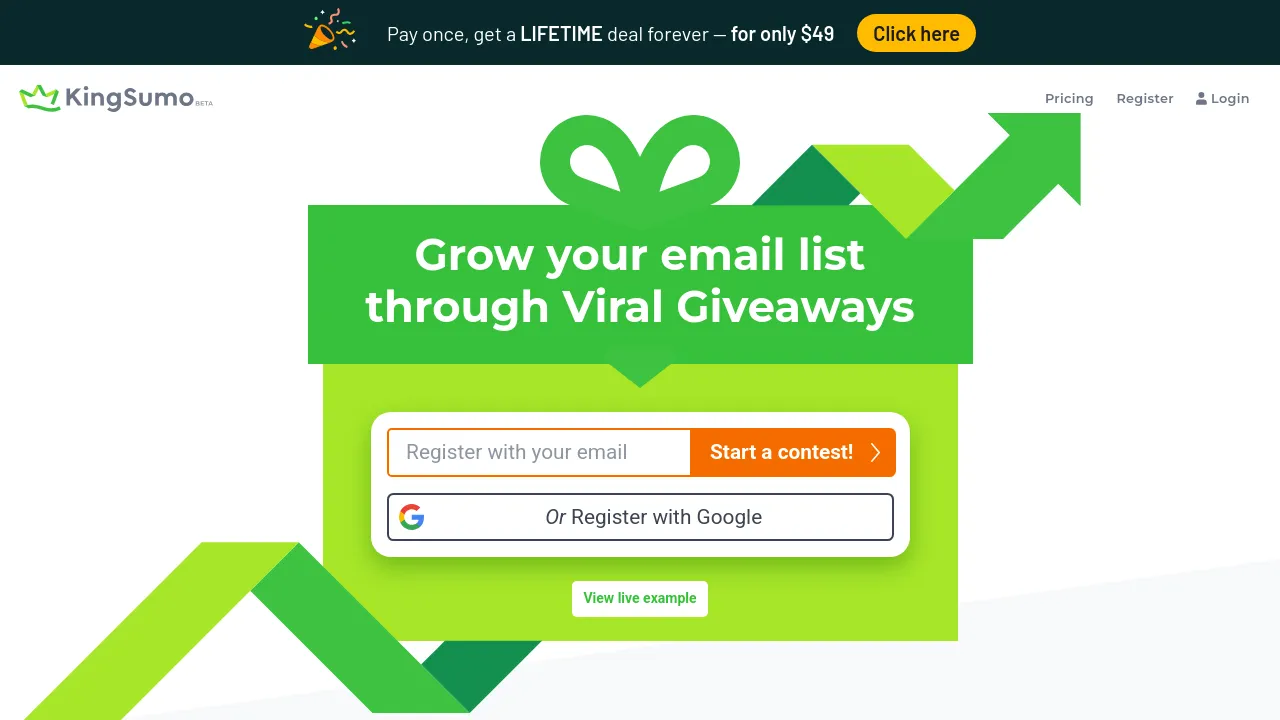 Screenshot of the KingSumo Giveaways website