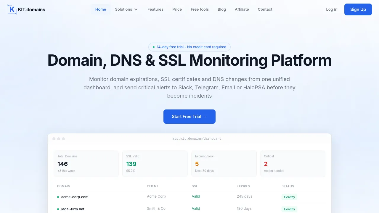 Screenshot of Kit.domains website