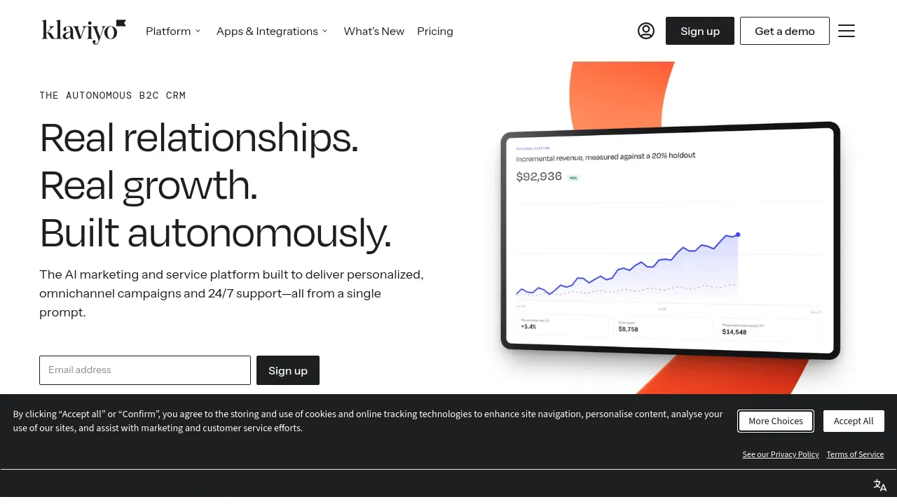 Screenshot of Klaviyo website