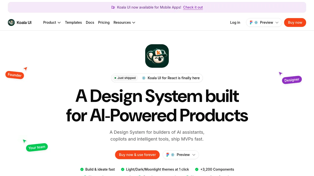 Screenshot of Koala UI website