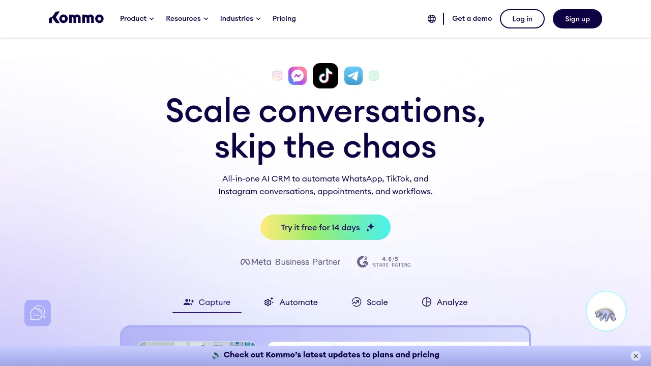 Screenshot of Kommo website
