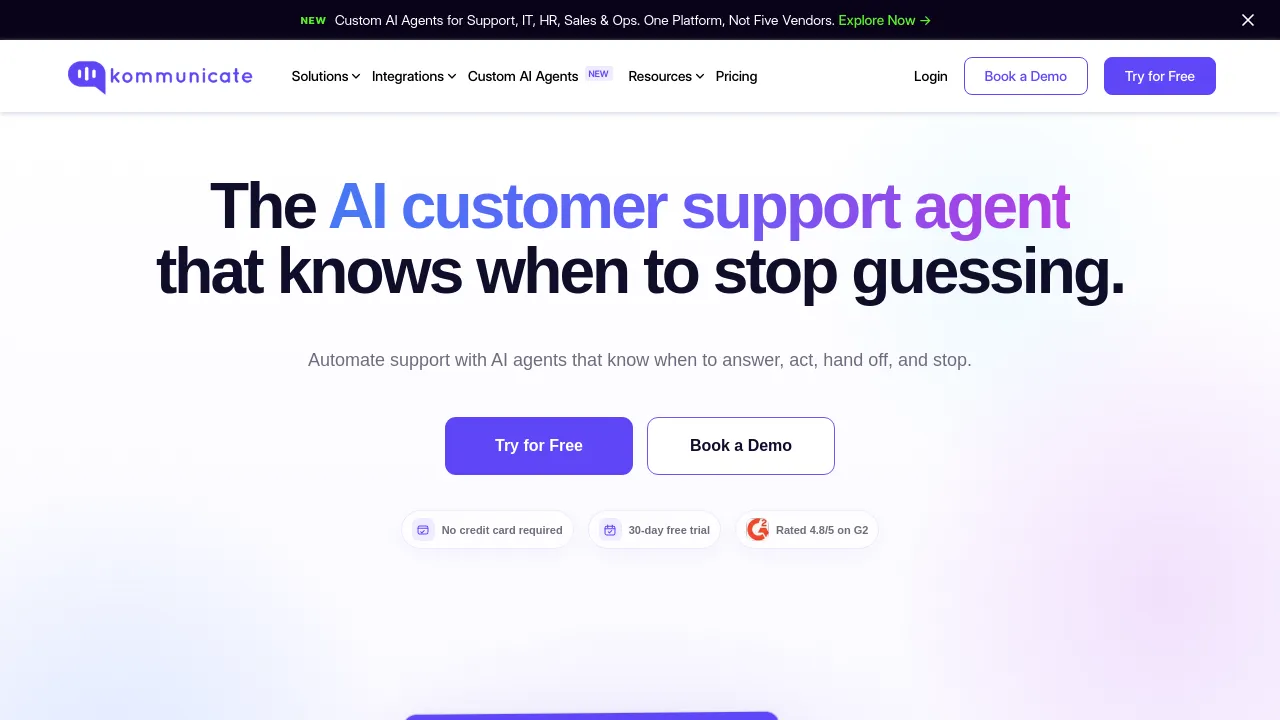 Screenshot of Kommunicate website