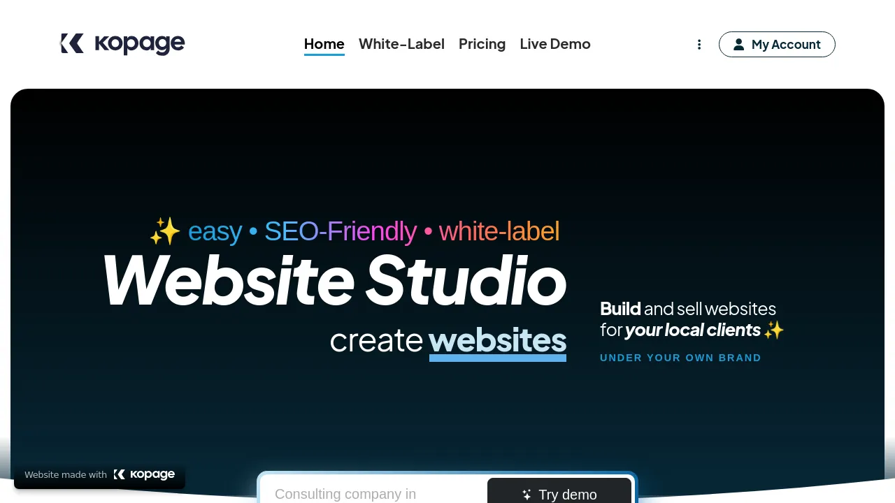 Screenshot of Kopage website
