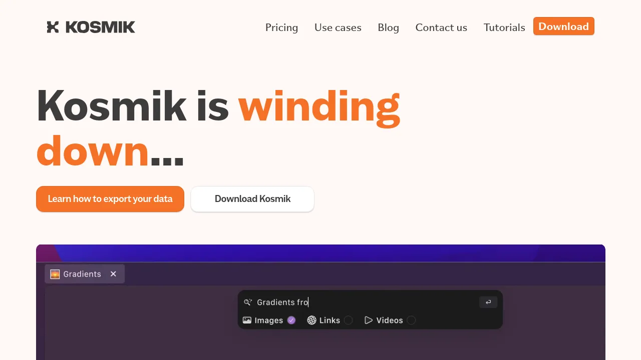 Screenshot of Kosmik website