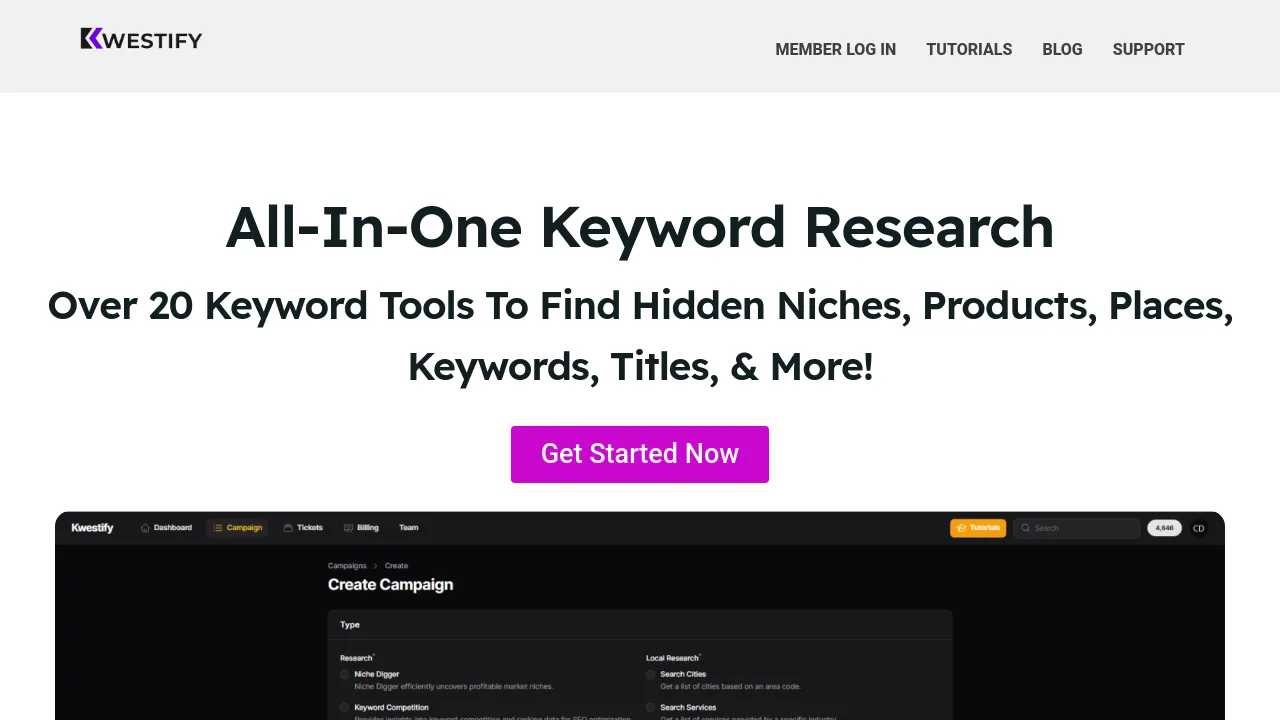 Screenshot of Kwestify website