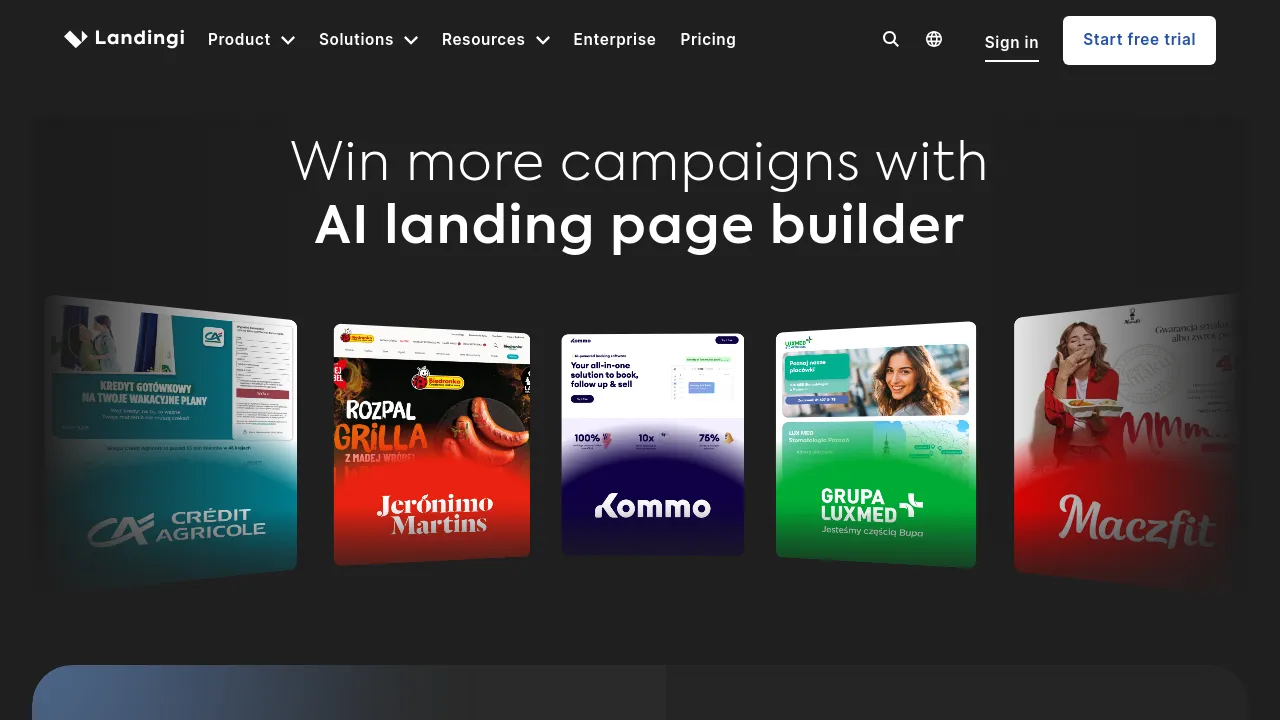 Screenshot of Landingi website
