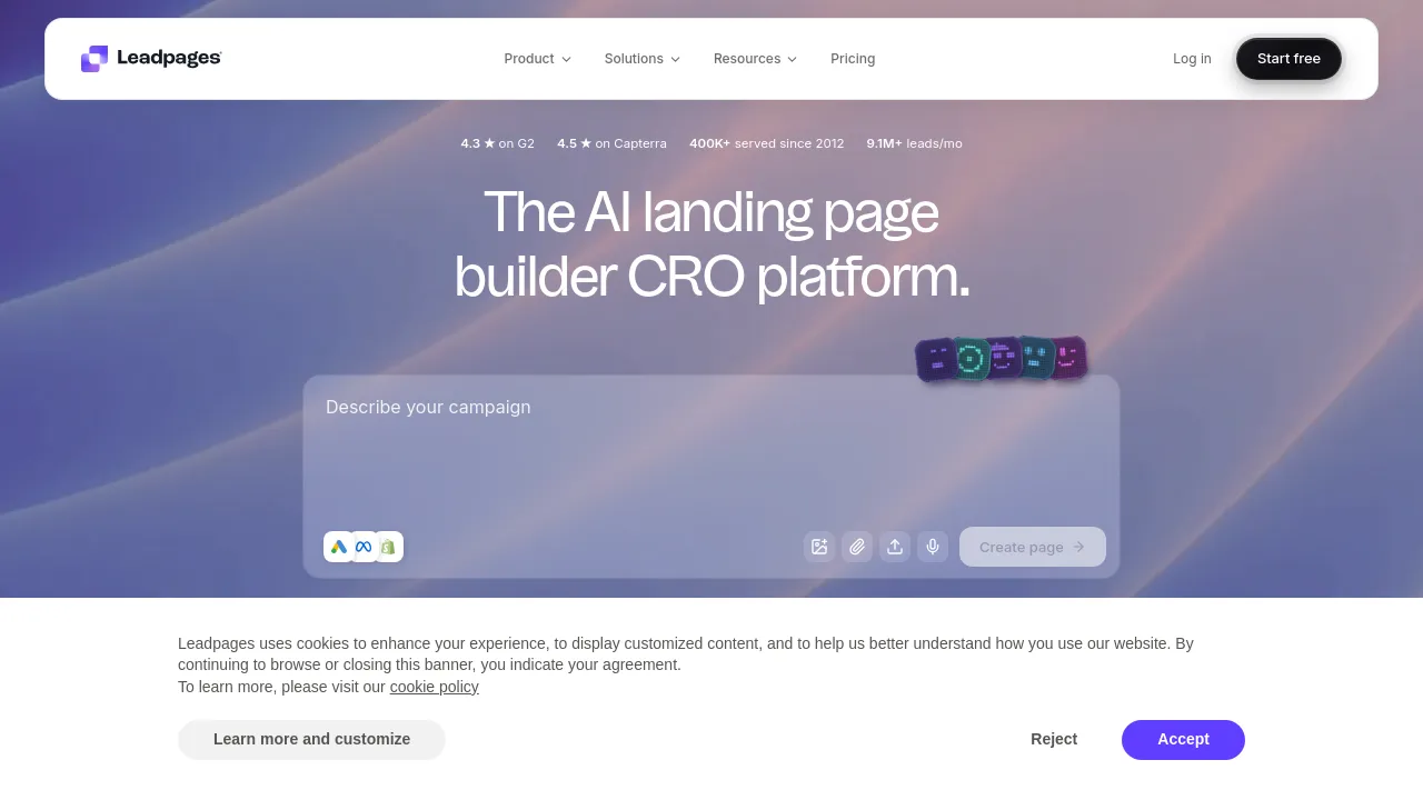 Screenshot of Leadpages website
