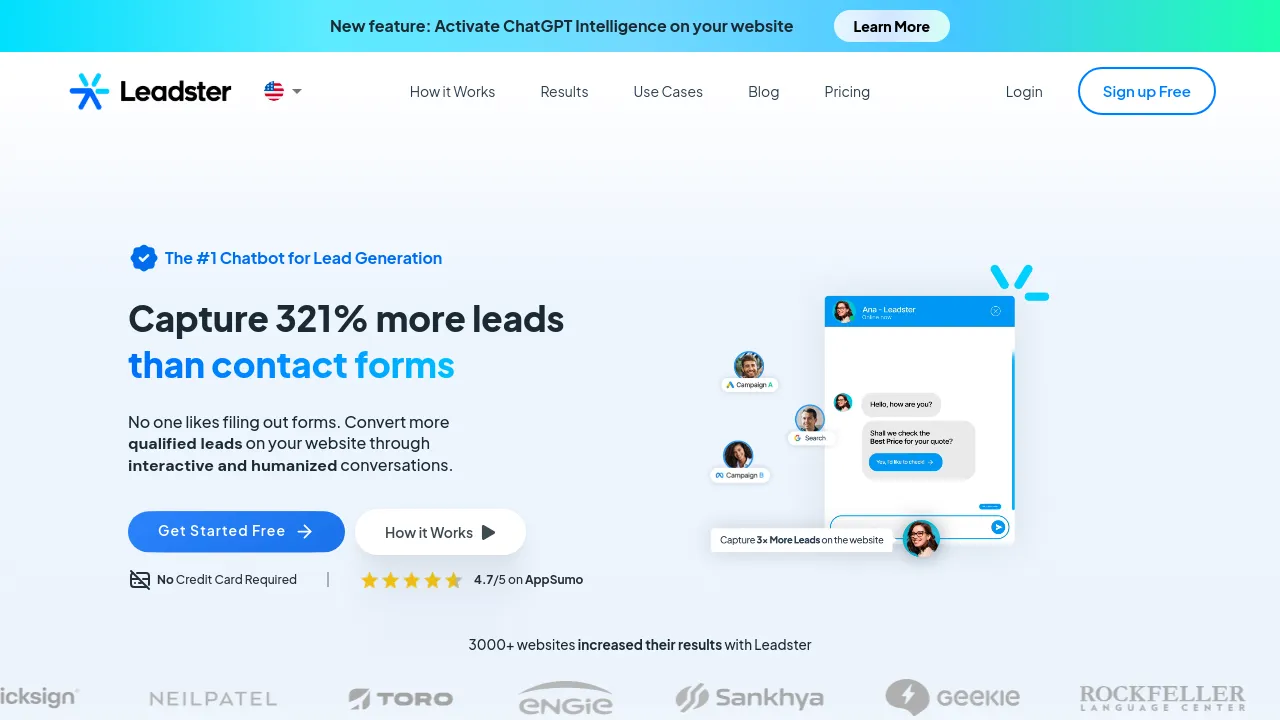 Screenshot of Leadster website