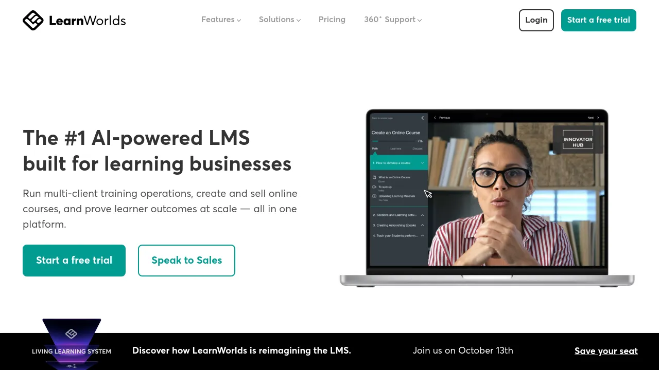 Screenshot of LearnWorlds website