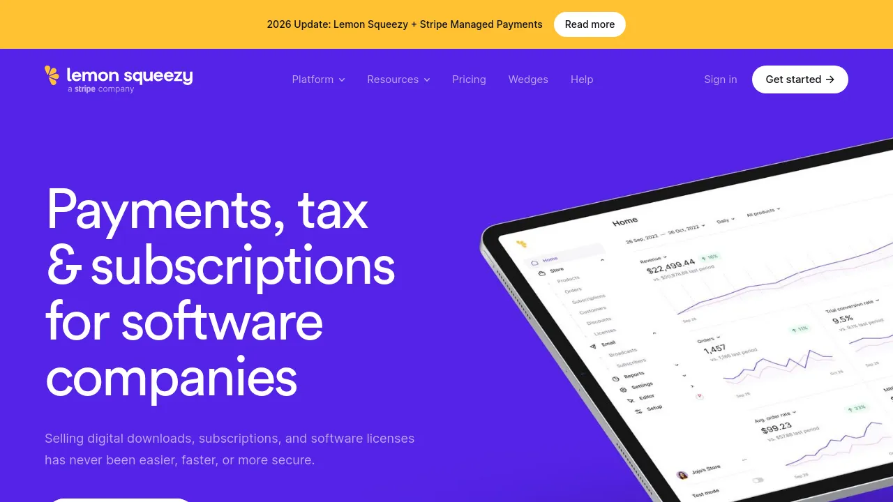 Screenshot of Lemon Squeezy website