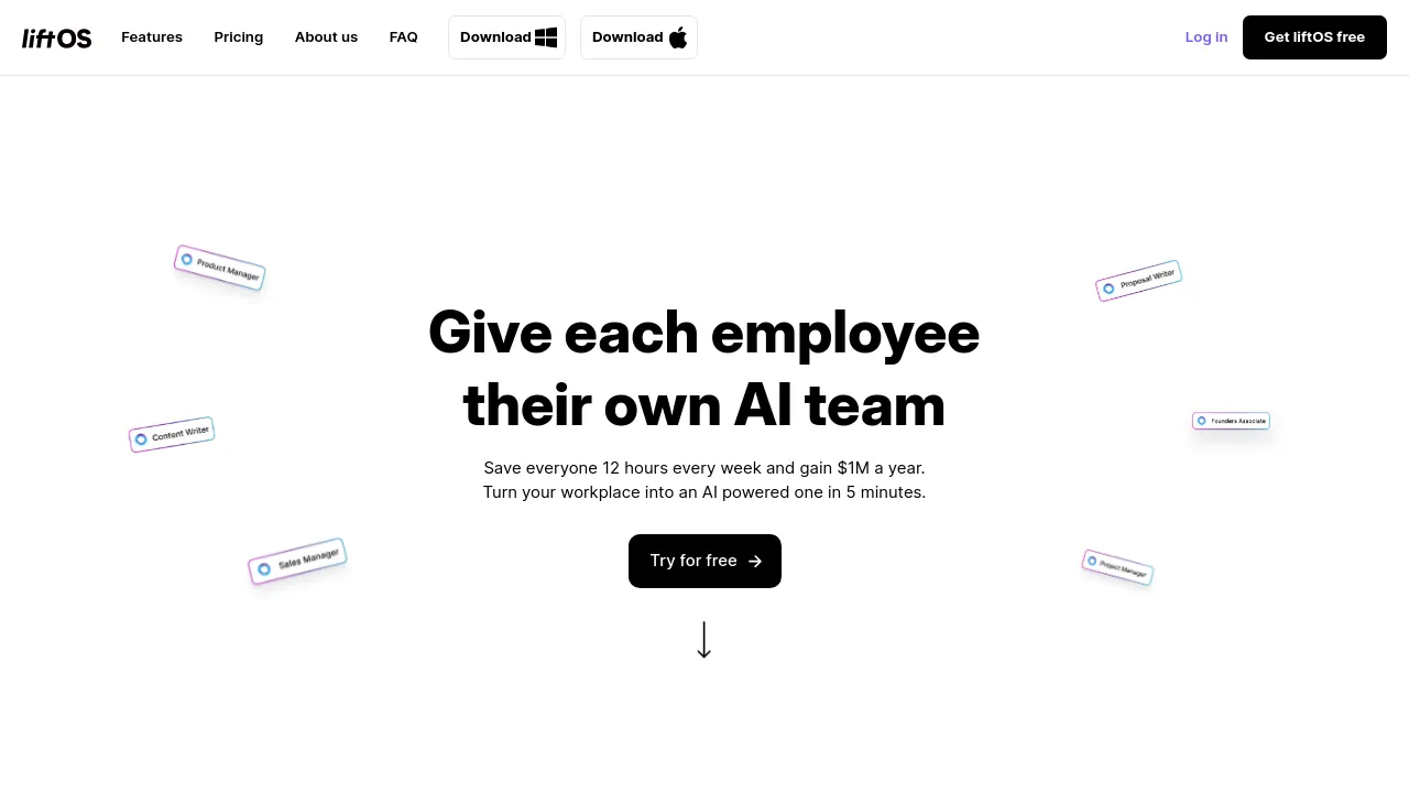 Screenshot of liftOS website