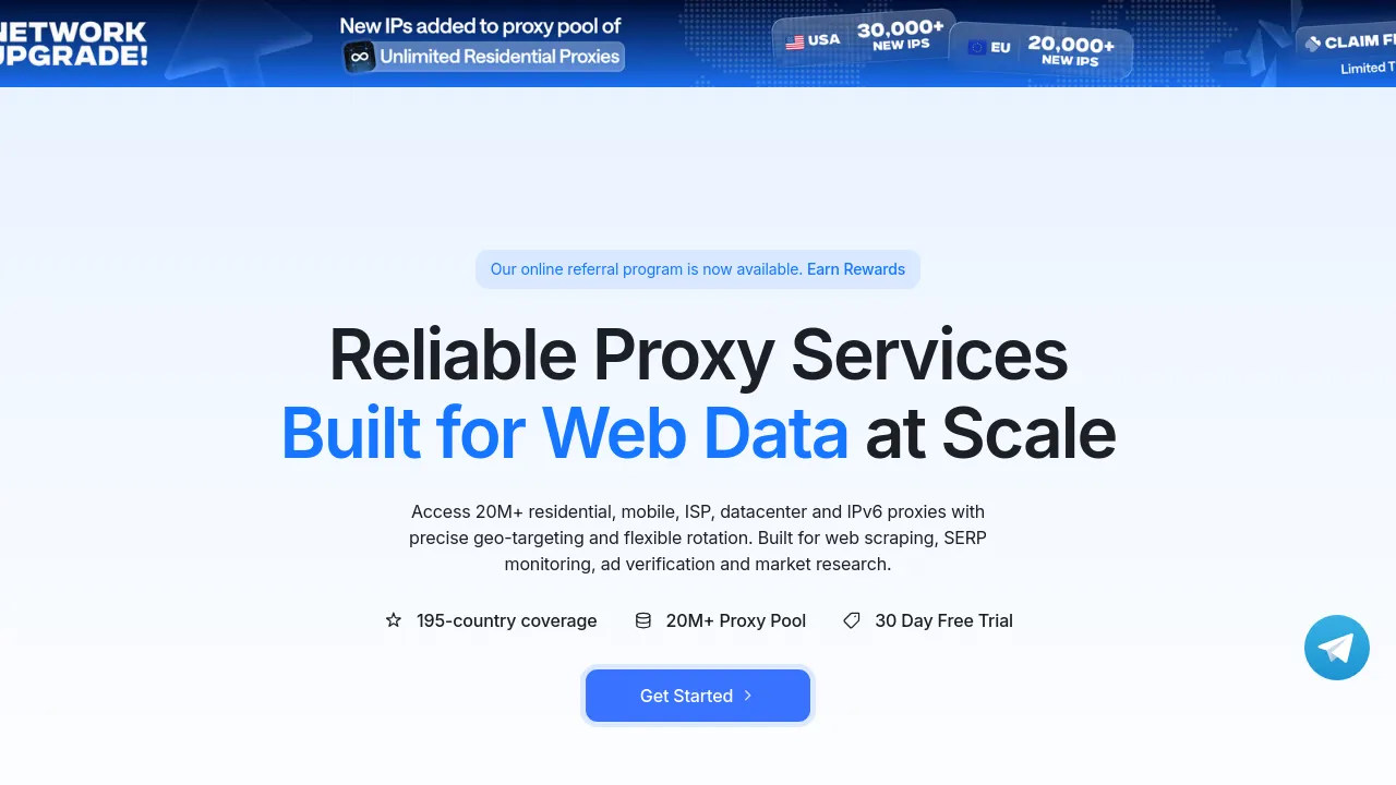 Screenshot of LightningProxies website