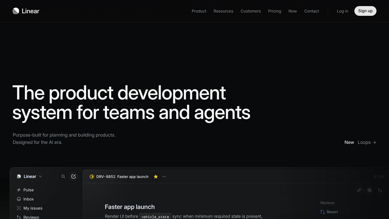 Screenshot of Linear website