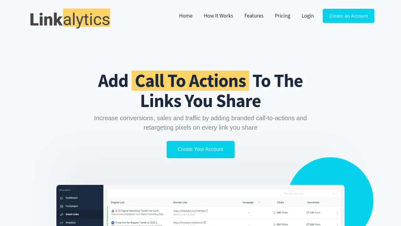 Screenshot of Linkalytics website