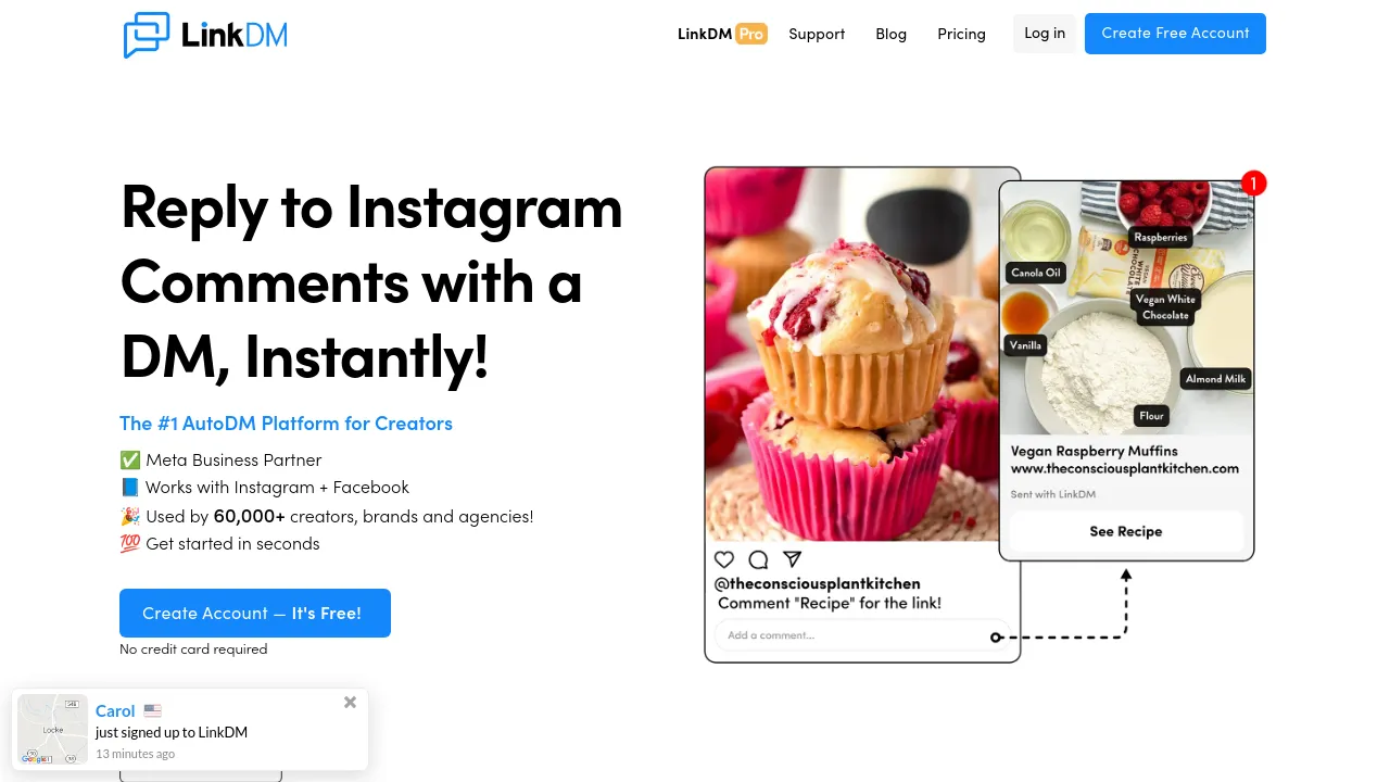 Screenshot of LinkDM website