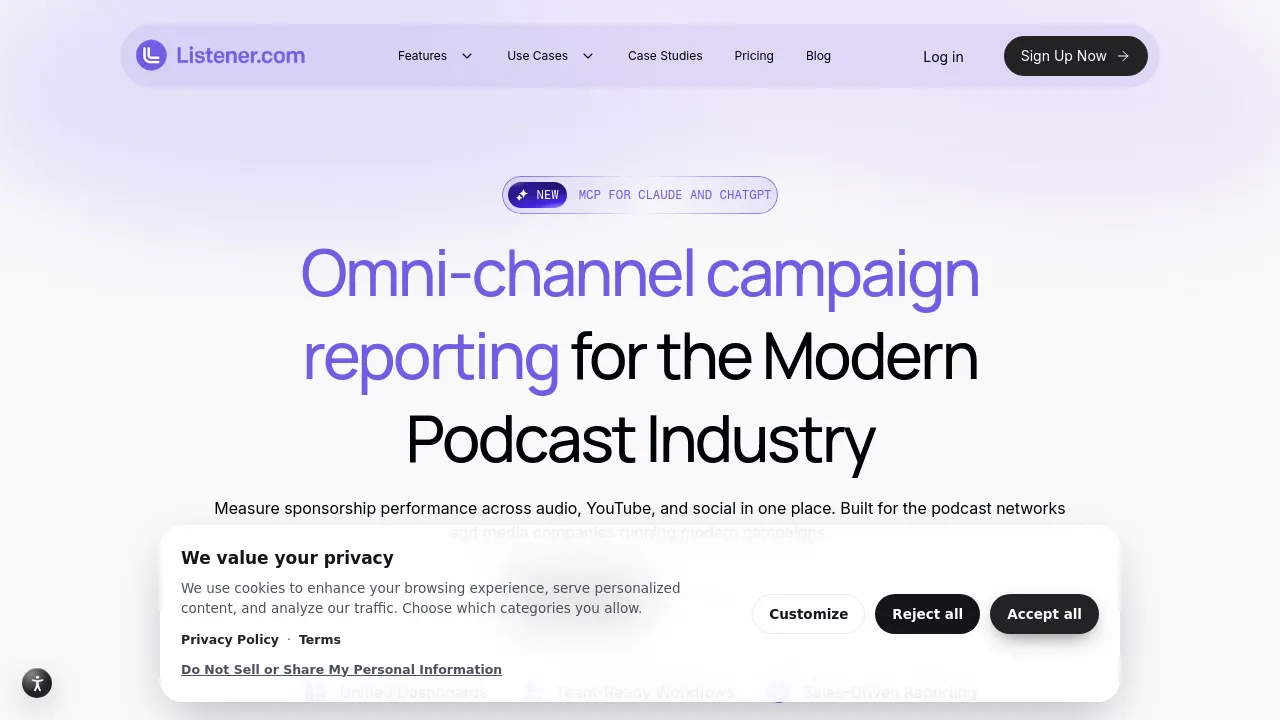 Screenshot of Listener.fm website