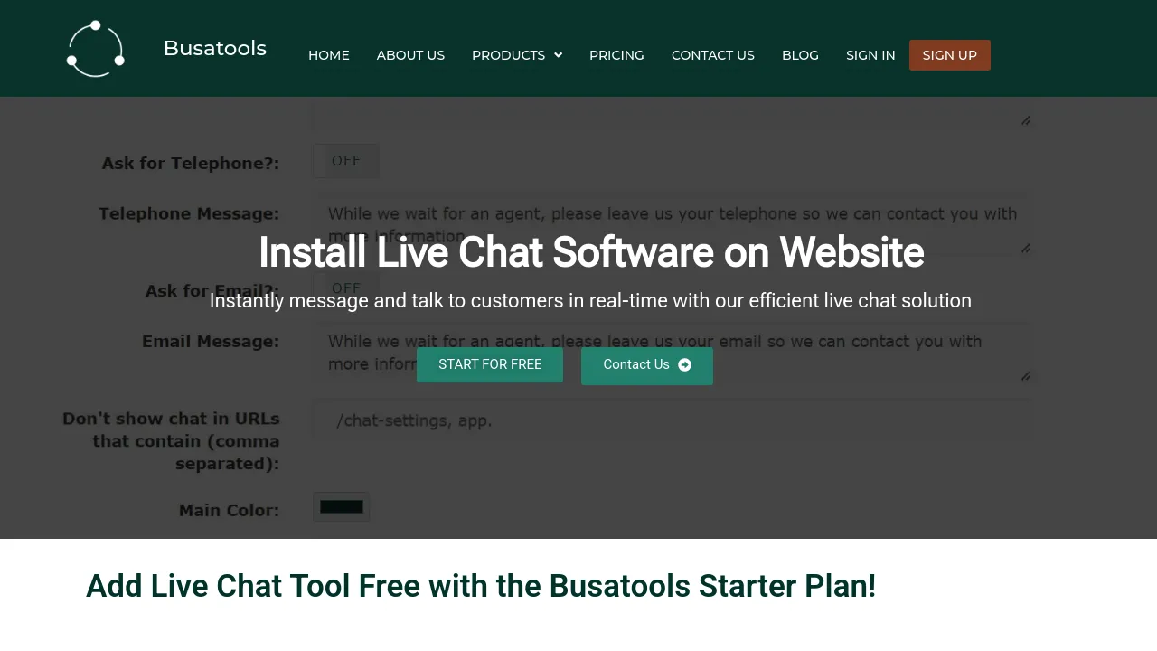 Screenshot of Live Chat Tool website