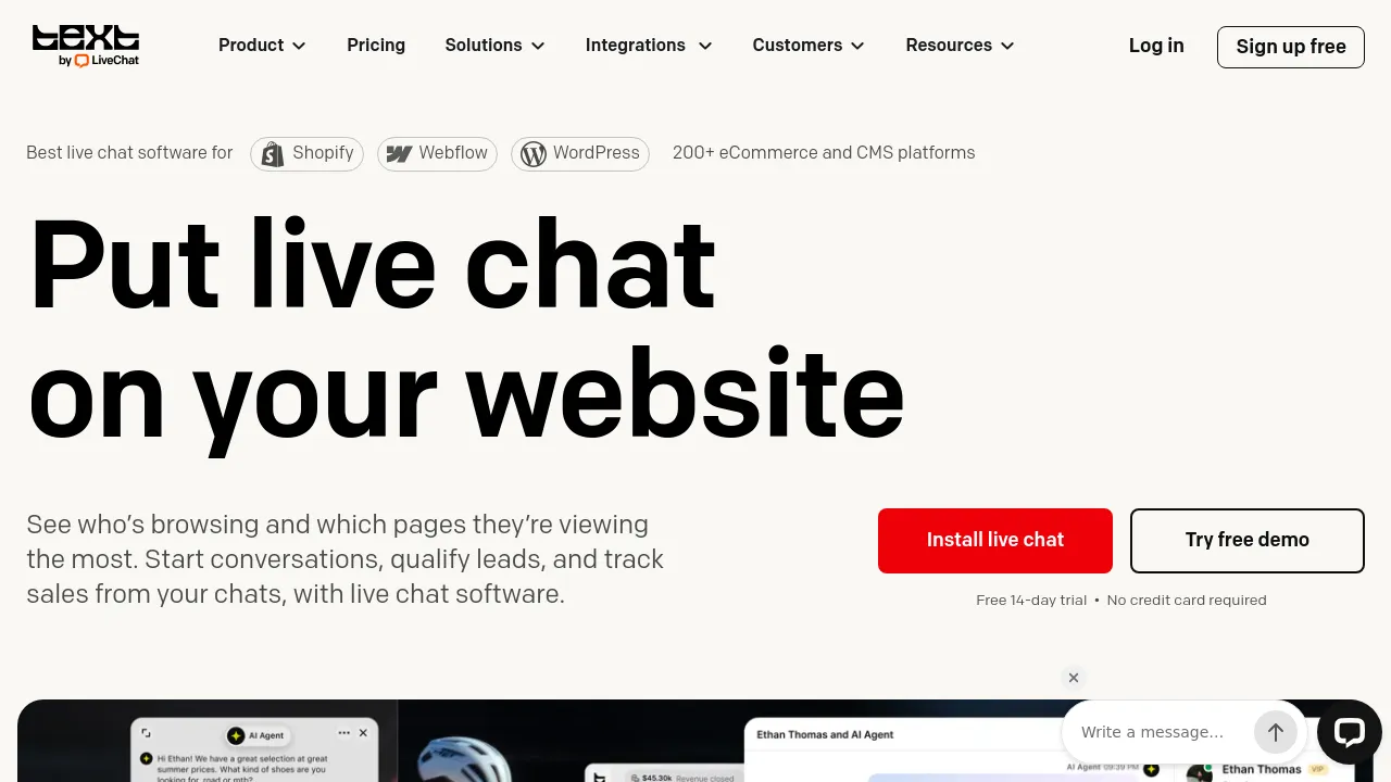 Screenshot of LiveChat website