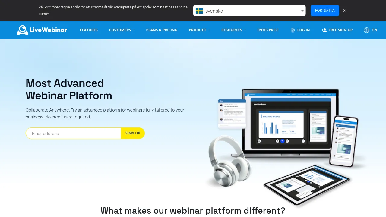 Screenshot of LiveWebinar website