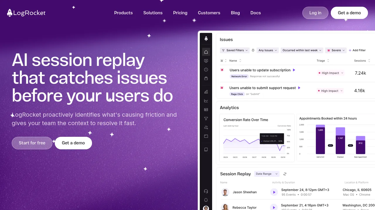 Screenshot of LogRocket website