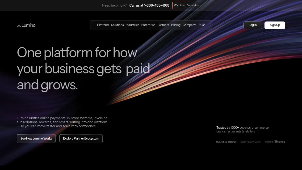 Screenshot of Lumino website