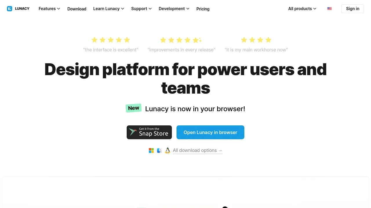 Screenshot of Lunacy website