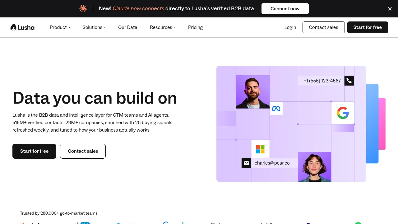 Screenshot of Lusha website