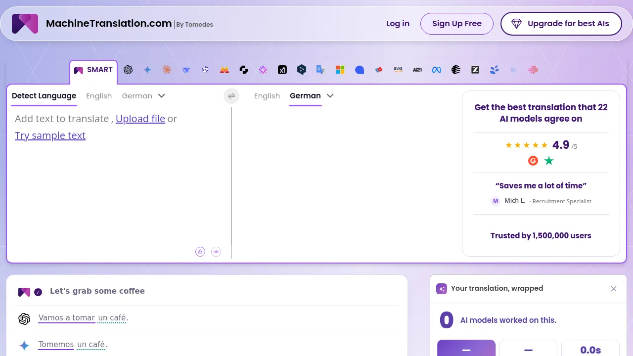 Screenshot of Machine Translation website